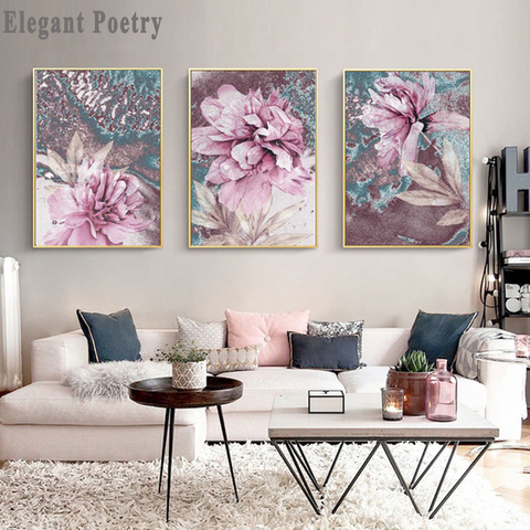 Abstracto pintura póster escandinavo nórdico, decoración de arte de la pared de Casa pósteres con flores y huellas de fotos sin marco ► Foto 1/6