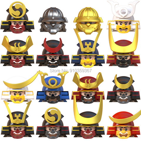 Venta unitaria Samurai japonés Ninja Ronin Guerrero Anime mini accesorios de figuras de acción casco armadura juguetes de bloques de construcción para niños ► Foto 1/6