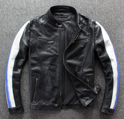 Chaqueta de cuero auténtico para motocicleta, chaqueta de carreras para moto, ropa de motociclismo, abrigos de aviador para hombre, nueva ► Foto 1/3