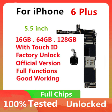 Original de la placa base para iPhone 6 Plus 5,5 pulgadas fábrica desbloquear placa base con Touch ID Actualización de IOS apoyo envío gratis ► Foto 1/2