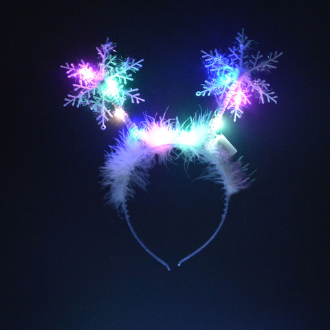 Diadema parpadeante con luz LED, Aro para el pelo con plumas brillantes de copo de nieve, regalo de fiesta, cumpleaños, Navidad, Año Nuevo, para la cabeza, Navidad ► Foto 1/6