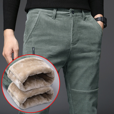 Pantalones de Cachemira de calidad para hombre, pantalones flojos rectos de pana gruesos y cálidos de terciopelo, para invierno, de mediana edad, talla 38 ► Foto 1/5