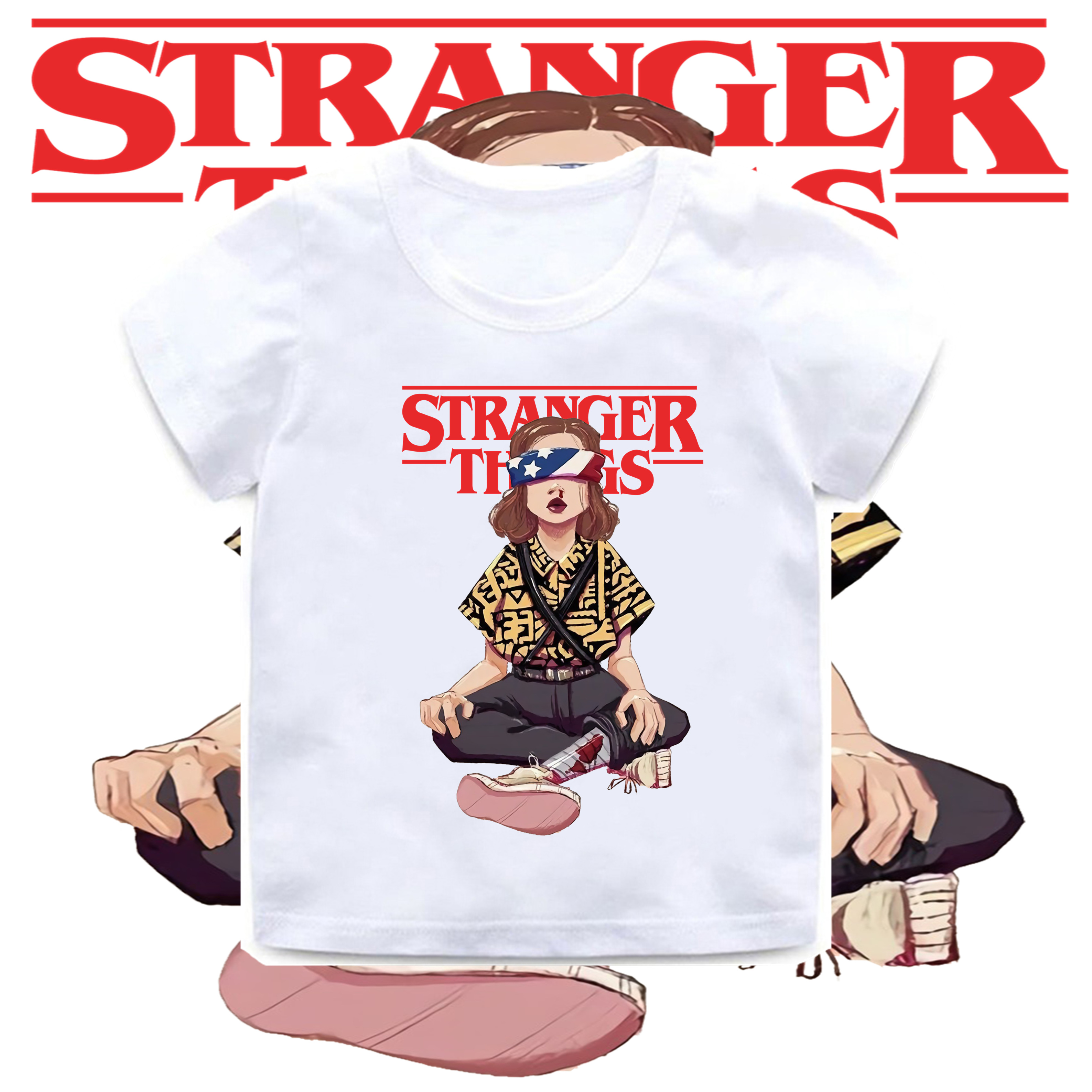 niñas camiseta con estampa de Stranger Things extragrande