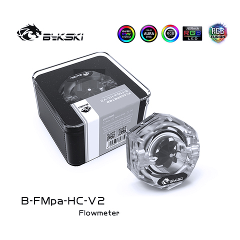 Bykski-medidor de flujo Hexagonal de acrílico transparente, B-FMpa-HC-V2, Monitor de velocidad, 12V, 4 pines, RGB/5V, 3 pines, ARGB, refrigeración por agua para PC ► Foto 1/5