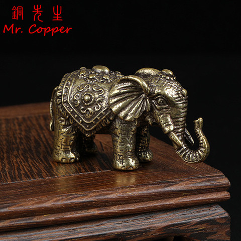 Adornos pequeños de elefante de la suerte de cobre macizo, figurita en miniatura de elefantes de Bronce Antiguo, decoración de arte de la estatua ► Foto 1/6