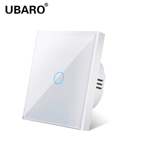 UBARO-Interruptor táctil con Panel de cristal blanco, interruptor de luz Ac230v, 1 entrada y 1 vía, estándar europeo ► Foto 1/6