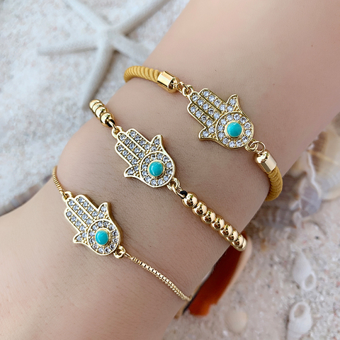 Pulseras de arcoíris de piedras azules bohemias para mujer, brazaletes vintage de cobre y oro con cuentas de circonita, pulsera de cristal de Palma, joyería de boda ► Foto 1/6