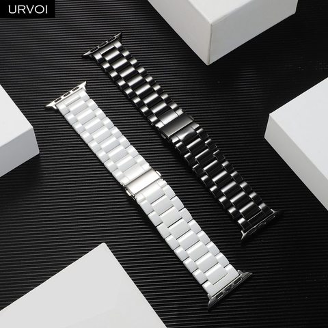 URVOI-Correa de cerámica completa para Apple Watch, correa para iWatch series 6 SE 5 4 3 2 1, pulsera brillante, hebilla de diseño moderno de calidad 40 44mm ► Foto 1/6