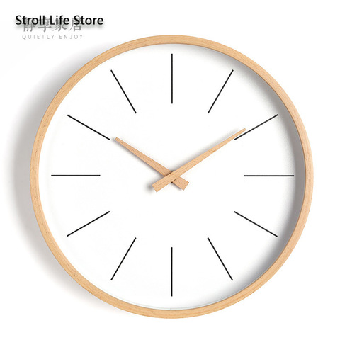 Reloj de pared de madera sólida para decoración del hogar, cronógrafo moderno de pared silencioso, arte nórdico, para cocina, dormitorio, regalo de Murale, FZ837 ► Foto 1/6