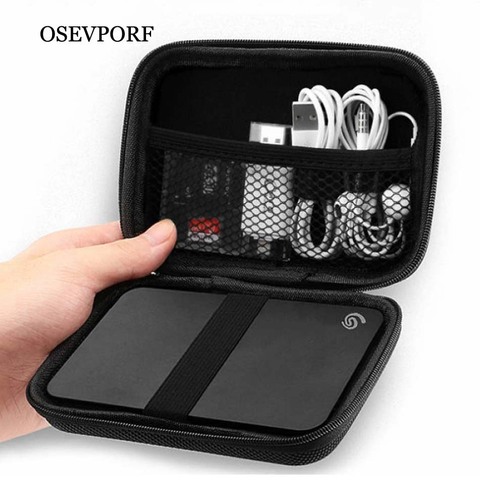 Estuche rígido de almacenamiento externo para disco duro, bolsa de almacenamiento externo para disco duro 2,5, cargador de batería, Cable USB, cargador de batería, auriculares, color negro ► Foto 1/6