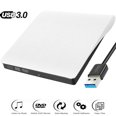 Blanco externo USB 3,0 de alta velocidad Delgado DVD quemador Unidad óptica para cualquier ordenador portátil de sobremesa ► Foto 1/6