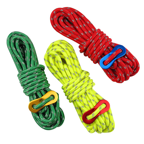 4m reflectante Paracord al aire libre Camping cuerda de la tienda del viento 4mm refugio toldo con aleación de aluminio hebilla ajustador de Wigwam ► Foto 1/6