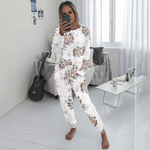 Conjunto de pijama con pantalón corto para mujer, ropa de descanso con estampado Floral, traje para casa, camisón de manga larga, otoño 2022 ► Foto 1/6