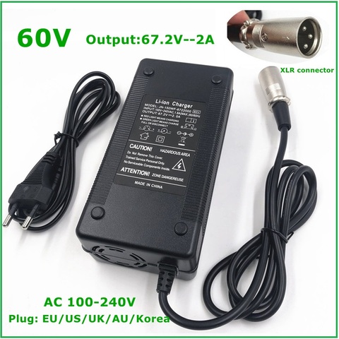 Cargador de batería de litio para bicicleta eléctrica, 67.2V2A, 67,2 V, 2A, 60V, enchufe XLR, 67.2V2A ► Foto 1/1