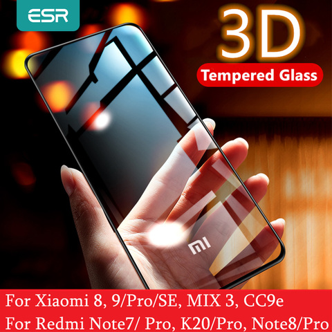 ESR-Protector de pantalla para Xiaomi Mi 8, 9 Pro, SE, CC9e, 3D, protección completa, antirayos azules, vidrio templado para Redmi Note 7, 8, K20 Pro ► Foto 1/6