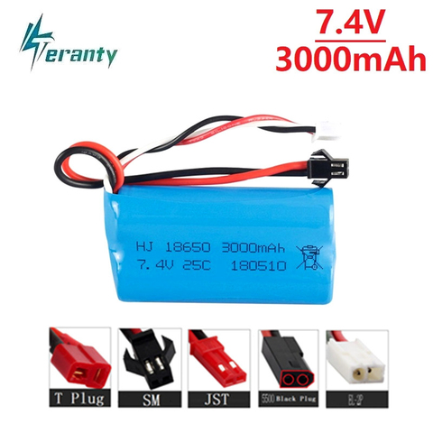 Batería lipo de 7,4 V y 3000mah, 18650, 2S T, enchufe para Q46 Wltoys 10428 /12428/12423, accesorios de repuesto para coche RC, batería de alta capacidad de 7,4 V ► Foto 1/6