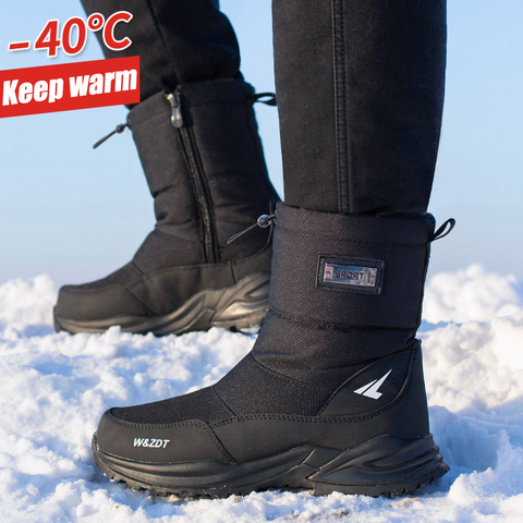 Botas altas de invierno para hombre, botas de nieve para viajes al aire libre, zapatos de algodón antideslizantes con cremallera, zapatos informales de terciopelo para mantener el calor, hombre 45 ► Foto 1/6