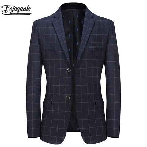 FOJAGANTO marca chaquetas Casual Hombre otoño nuevos hombres Plaid traje de chaqueta de negocios de moda único Breasted Abrigos Hombre Ropa ► Foto 1/6