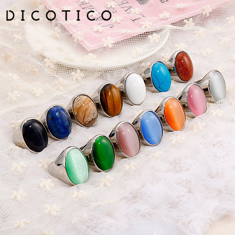 Dicotico-Anillos de boda ovalados para Mujer, piedras de mármol de colores múltiples, Color dorado, de acero inoxidable, joyería para fiesta ► Foto 1/6