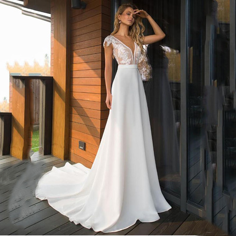 SoDigne elegante satén con cuello en V Vestido de boda vestidos 2022 vestidos de novia estilo Boho Vestido, Vestido de novia de talla grande Vestido de novia ► Foto 1/6