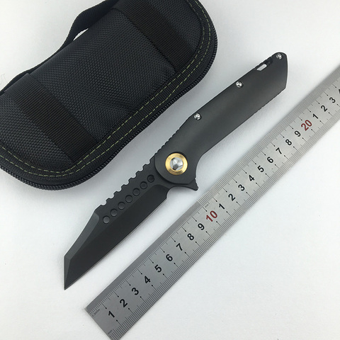 LEMIFSHE MT-cuchillo plegable abatible D2 blade TC4, mango de titanio, para acampar, caza, supervivencia al aire libre, herramientas EDC ► Foto 1/6