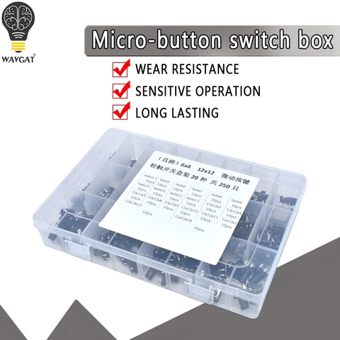 Microinterruptor de 4 pies de 20 tipos, 6x6mm /12x12mm, Interruptor táctil para luz, interruptor de botón de Reinicio automático, interruptores DIP, 250 Uds. ► Foto 1/6