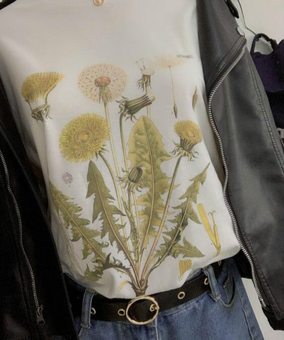 Camiseta sunfiz HJN de diente de león, camiseta Vintage botánica, camiseta para hacer senderismo, camisa de estampado botánico, camiseta de diente de león, playera Vintage ► Foto 1/5