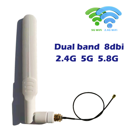 8dBi WiFi antena SMA 2,4 GHz 5GHz 5,8 GHz doble banda 20cm U FL/IPEX toSMA Cable Pigtail para Mini PCIe tarjeta inalámbrica repetidor FPV ► Foto 1/6