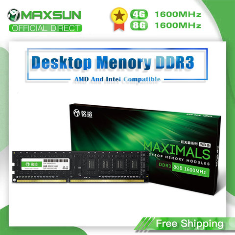 MAXSUN-Memoria Ram individual DDR3, 4GB/8GB, 1600MHz, 1,5 V, tipo de interfaz, 240 pines, garantía de por vida, Dimm de escritorio para Intel AMD ► Foto 1/6