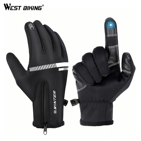 WEST BIKING-Guantes Térmicos de lana para ciclismo, para invierno, pantalla táctil, para exteriores, Camping, senderismo, guantes de bicicleta motocicleta ► Foto 1/6