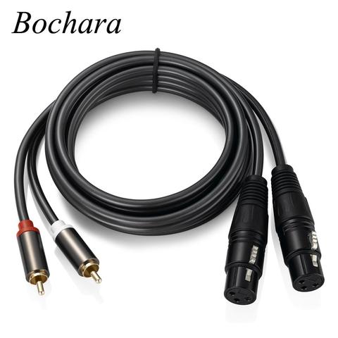 Bochara-Cable de Audio auxiliar, 1,5 m, 2RCA, macho a doble XLR hembra OFC, blindado para mezclador amplificador ► Foto 1/6