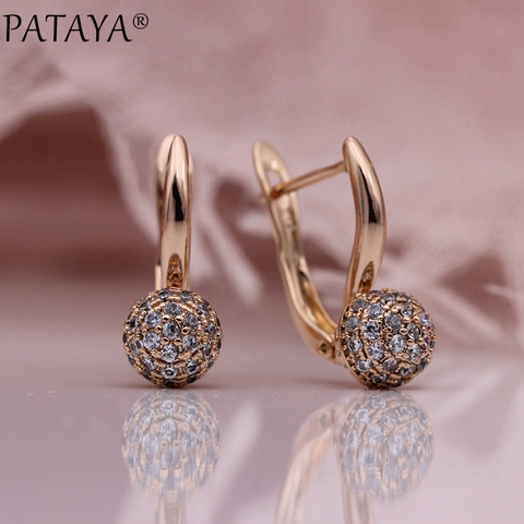 PATAYA nuevo 585 oro rosa esférica pendientes Micro-cera de incrustación de circón Natural de moda pendientes de las mujeres joyería de moda de la boda ► Foto 1/6