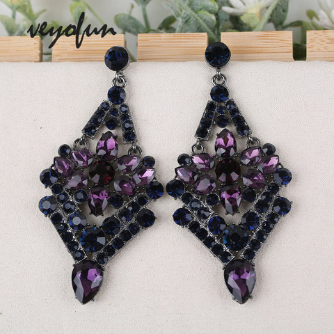 Veyofun-pendientes colgantes de cristal para mujer, aretes grandes, estrás, novia, joyería, regalo, venta al por mayor ► Foto 1/6