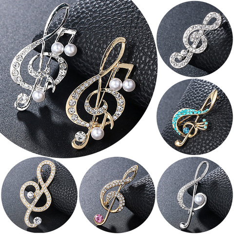 Broches de Metal con diamantes de imitación de notas musicales para mujer, Pin de solapa de hebilla, bufanda, estilo coreano, joyería, accesorios de ropa ► Foto 1/6