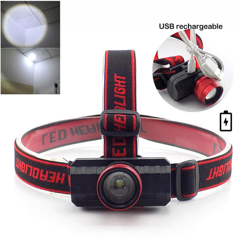 Linterna para cabeza Q5 recargable por USB, linterna para cabeza, zoom, antorchas de exterior, frontal de alta potencia, LED ajustable ► Foto 1/6