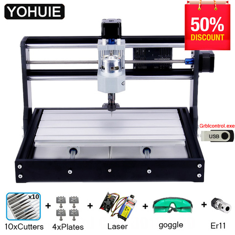 YOHUIE-cortador láser CNC 3000 Pro, Mini máquina fresadora de 3 ejes, controlador GRBL, grabador láser, 3018 pedidos ► Foto 1/6