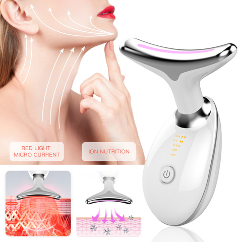 Masajeador de terapia de fotones LED para cuello, herramienta para un levantamiento de rostro, calefacción, Reduce la piel, doble barbilla, dispositivo antiarrugas, 3 colores ► Foto 1/6