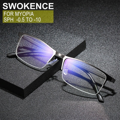 Swogence-Gafas de miopía para hombres y mujeres, gafas de miopía personalizables con prescripción de 0,5 a 10, de aleación, F040 ► Foto 1/6