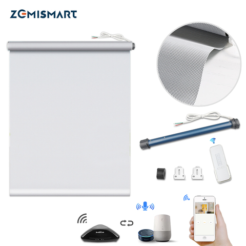 Zemismart-Motor Tubular de persiana enrollable inteligente, cortina parasol RF, Control remoto Broadlink RM PRO, translucencia 5% ► Foto 1/1