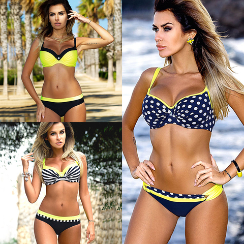 YICN-Bikini rayado de talla grande de mujer, traje de baño de realce, conjunto de bikini sexy retro, de estilo vendaje, ropa de playa, bañador, 2022 ► Foto 1/6