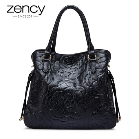 Zency-Bolso de hombro de piel 100% Natural para mujer, bandolera cruzada de gran calidad, color negro, nueva oferta ► Foto 1/6