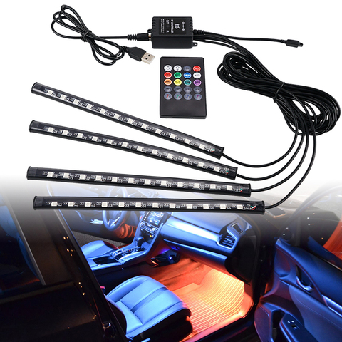Tiras de LEDs para automóviles luces 36/48/72 RGB Led pie lámpara 12V Auto Interior luz decorativa con USB APP control remoto inalámbrico modo ► Foto 1/6