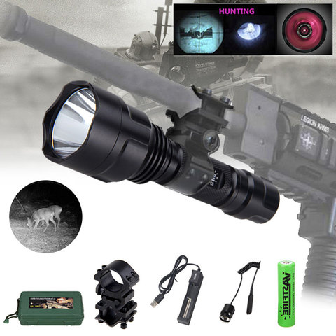 Linterna táctica de caza C8 infrarroja, 850NM, 940NM, foco de visión nocturna, luces LED impermeables + 18650 + cargador + montaje + interruptor + caja ► Foto 1/6