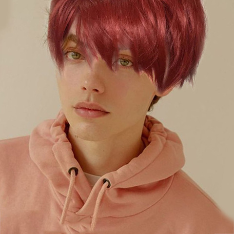 Ailiade-Peluca de cabello sintético con flequillo para hombre y mujer, pelo corto recto de 12 pulgadas, color rojo, Cosplay, disfraz de Anime, fiesta diaria ► Foto 1/6