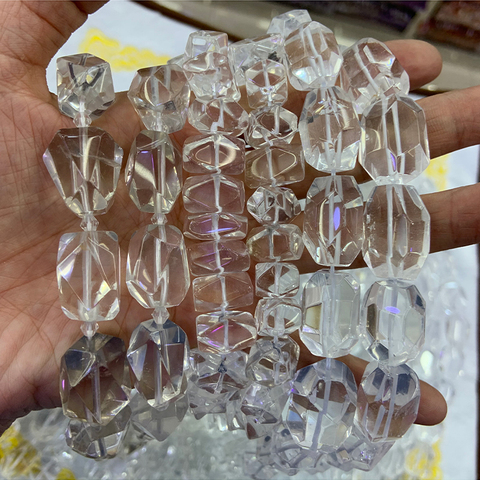 Cuentas de cristal de cuarzo naturales, transparentes y blancas cuentas sueltas de bricolaje irregulares facetadas de 15 ''para fabricación de joyas collar de cuentas de mujer regalo ► Foto 1/6