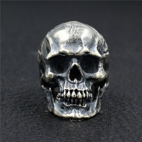 Heavy Punk-anillos de calavera para hombre, joyería de plata de ley 925 auténtica, anillo de ciclista de motocicleta, banda para el dedo con esqueleto ► Foto 1/5