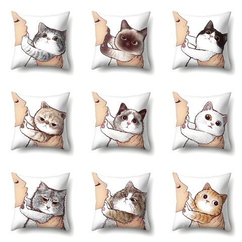 Linda funda de cojín de gato de dibujos animados de animales gato funda de almohada de poliéster protectores de decoración fundas de almohada Kussenhoes ► Foto 1/6