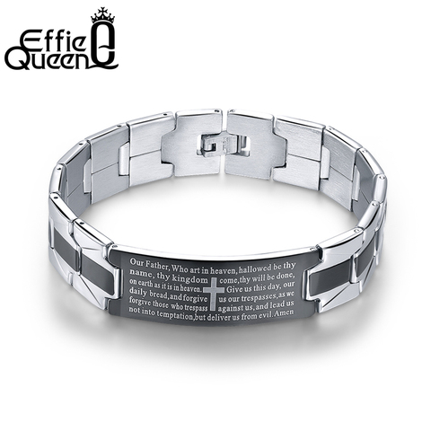 Effie Queen-pulsera de eslabones de acero inoxidable para hombre, brazalete con grabado de Cruz cristiana de Jesús a la moda, joyería FB14, 2022 ► Foto 1/6