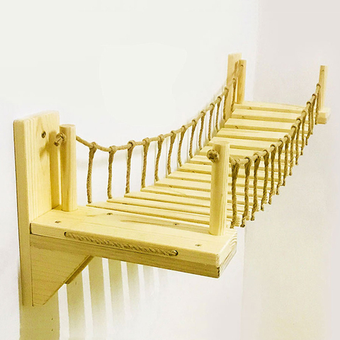 Puente para gatos de juguete, marco de escalada, Gato de madera, casa de árbol, hamaca, Rascado de Sisal, mueble o pared montado en 90-140cm ► Foto 1/6