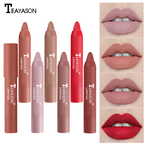 TEAYASON, 12 colores, lápices labiales mate de terciopelo, resistente al agua, de larga duración, Sexy maquillaje, lápiz de labios, lápiz de tinte, taza antiadherente, lápiz labial ► Foto 1/6